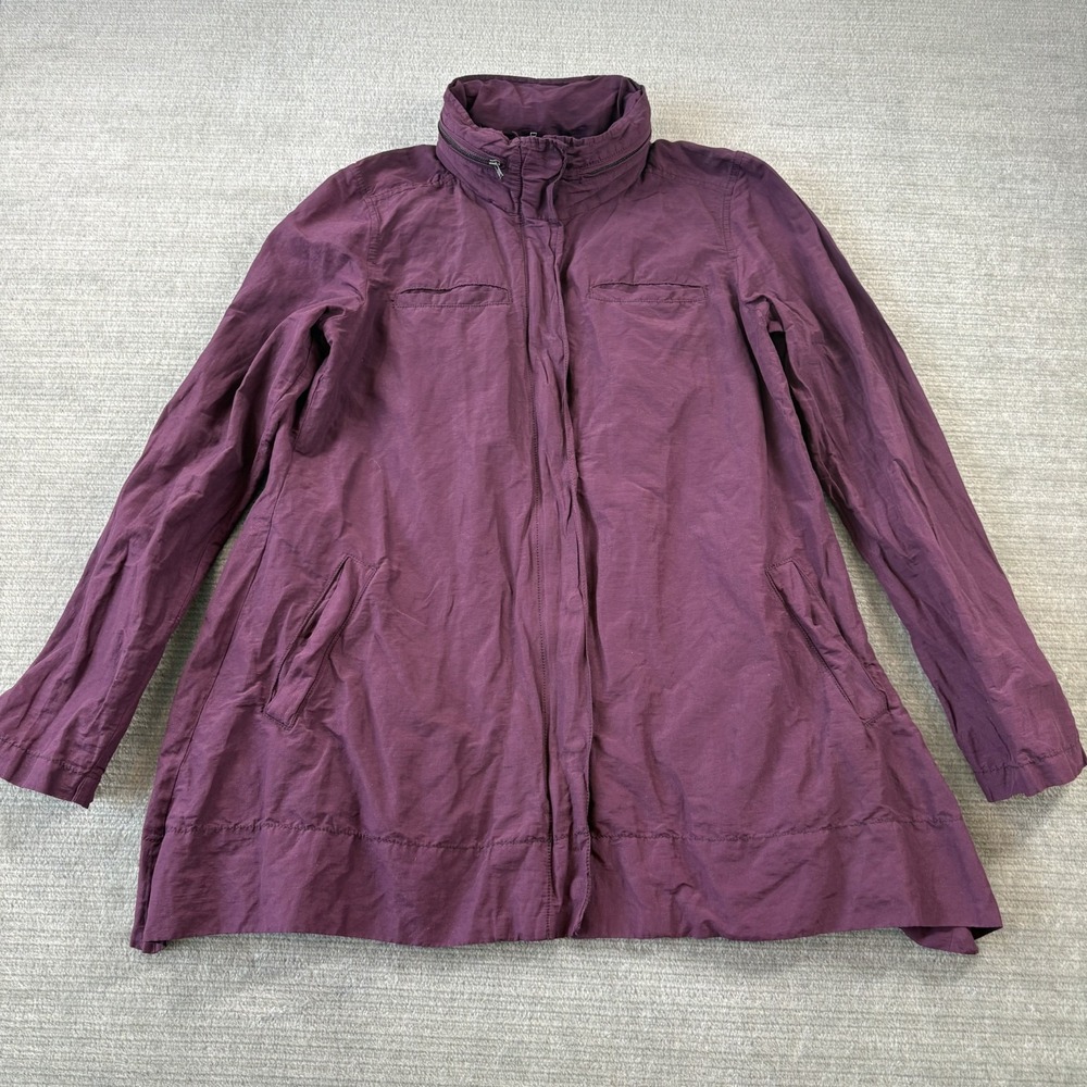 Eileen Fisher Jacket Womens XS Purple Windbreaker Full Zip Hooded Loose Fit